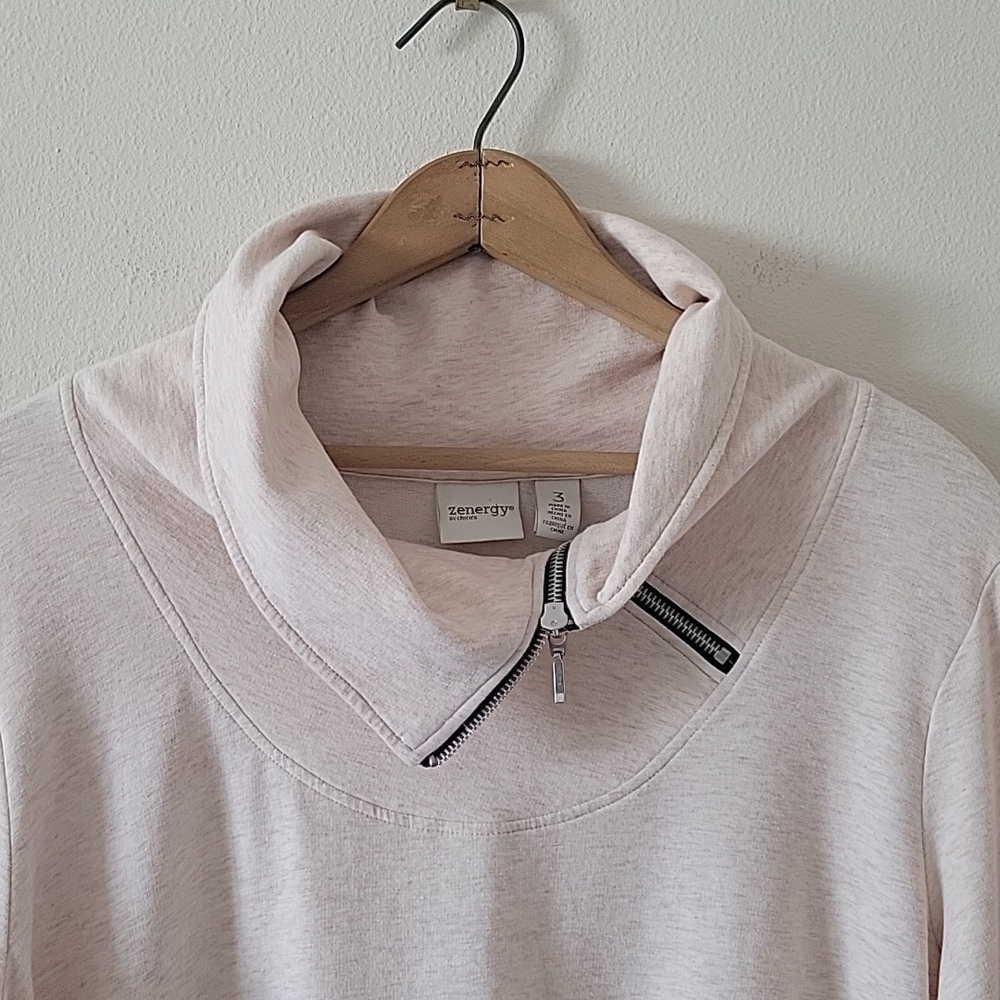 Chico's Zenergy Heathered Blush Chloe Asymmetrical Zip Tunic Sweatshirt Size XL - Picture 3 of 8
